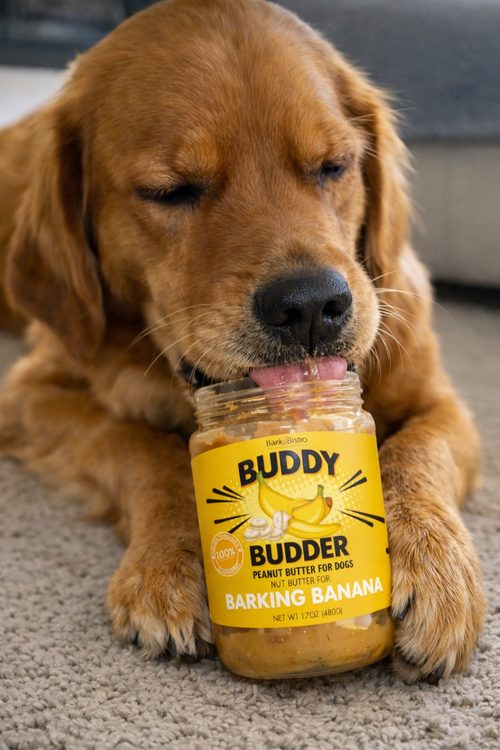 Barkin Banana Buddy Budder – Natural Peanut Butter for Dogs with Banana, Chia & Honey
