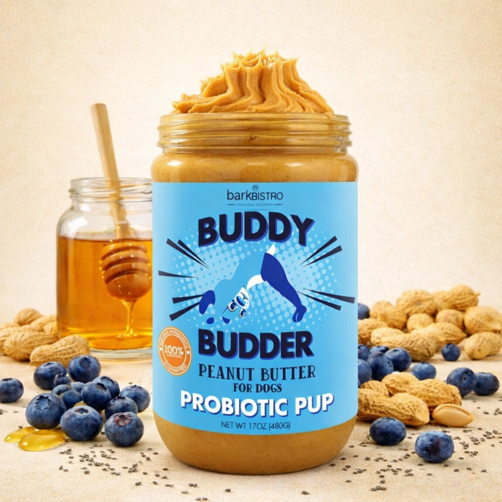 Berry Balance Buddy Budder – Probiotic Peanut Butter for Dogs with Blueberry & Honey