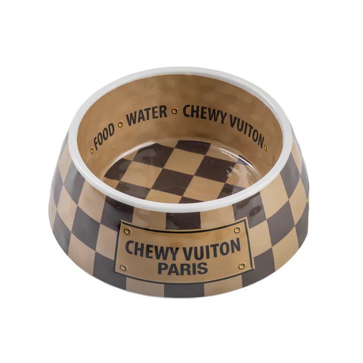 Checker Chewy Vuiton Bowl Set – Medium (Set of 2) | Designer Dog Bowls