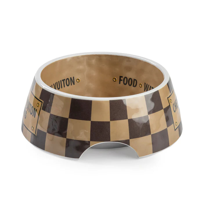 Checker Chewy Vuiton Bowl Set – Medium (Set of 2) | Designer Dog Bowls