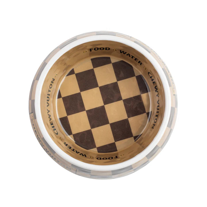 Checker Chewy Vuiton Bowl Set – Medium (Set of 2) | Designer Dog Bowls