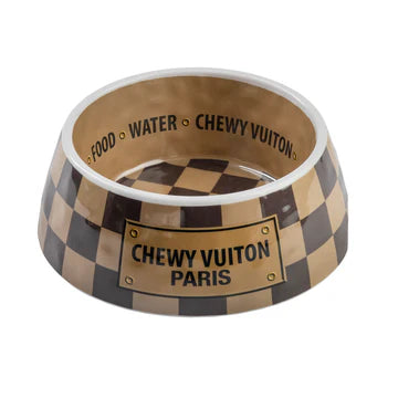 Checker Chewy Vuiton Bowl Set – Medium (Set of 2) | Designer Dog Bowls