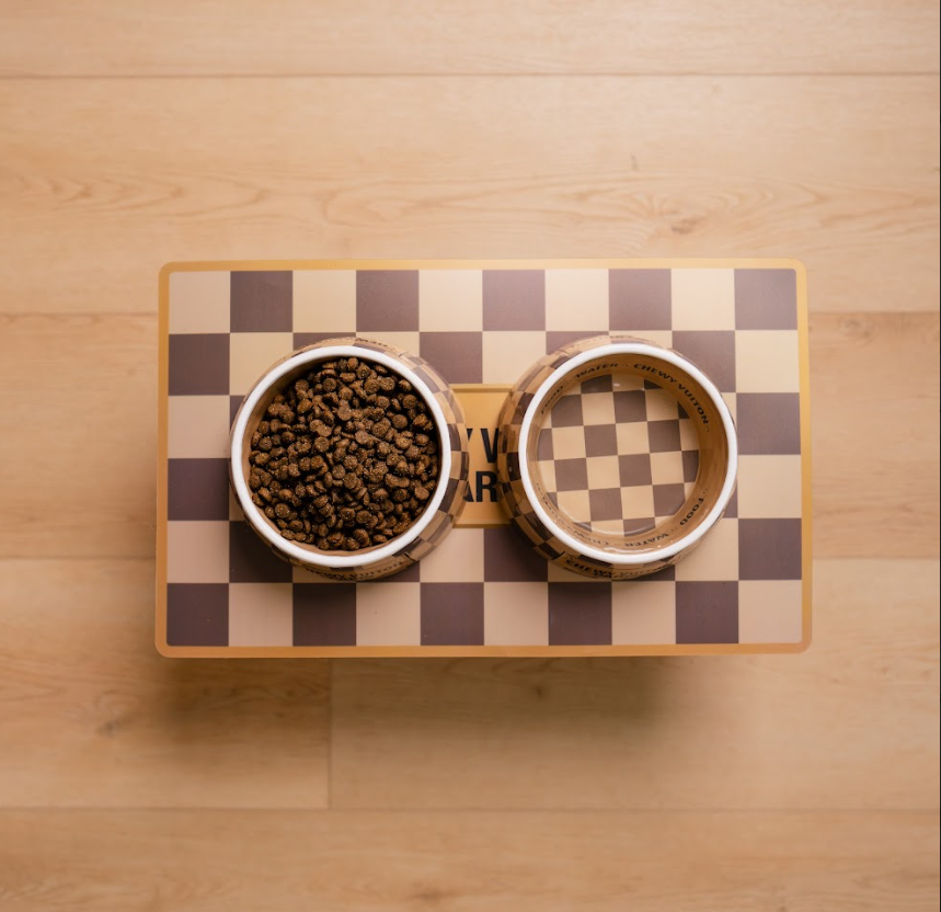 Checker Chewy Vuiton Bowl Set – Medium (Set of 2) | Designer Dog Bowls