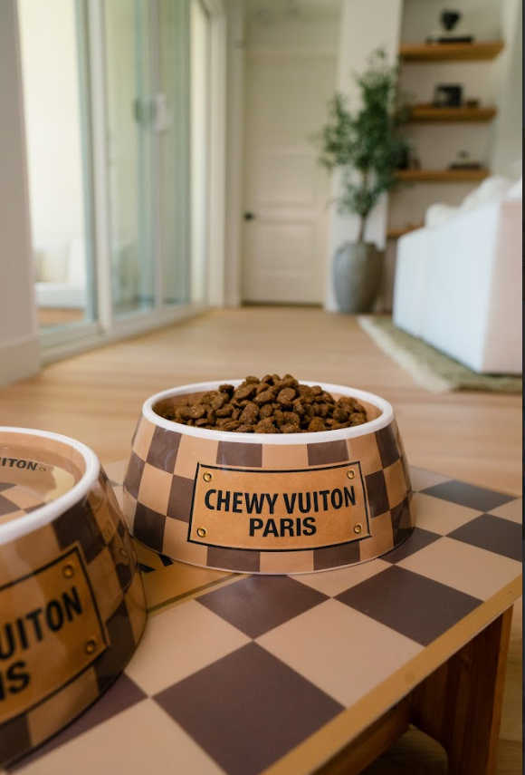 Checker Chewy Vuiton Bowl Set – Medium (Set of 2) | Designer Dog Bowls