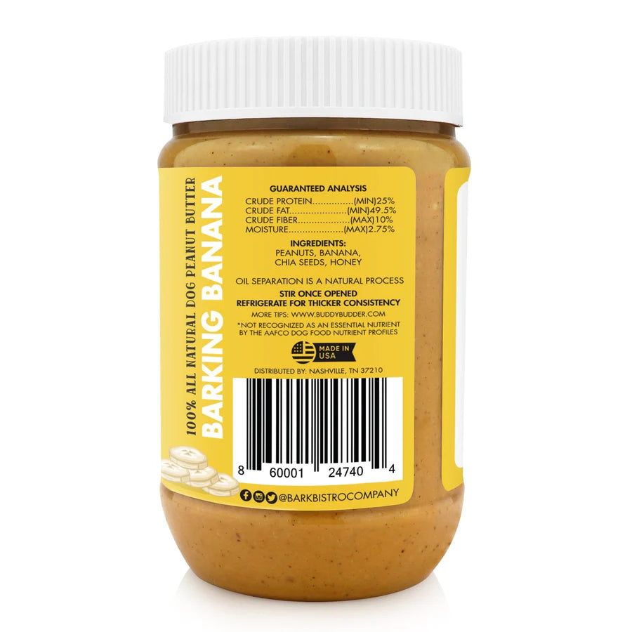 Barkin Banana Buddy Budder – Natural Peanut Butter for Dogs with Banana, Chia & Honey